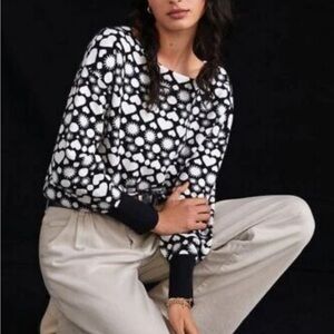 Anthropologie Maeve Black and Cream Heart Pattern Sweater